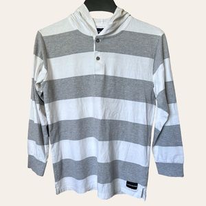 Calvin Klein Gray and White Lightweight Hoodie Size L(14/16)